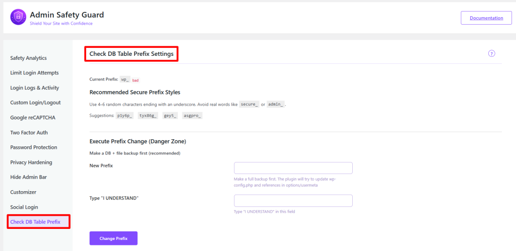 Database Table Prefix Check 
