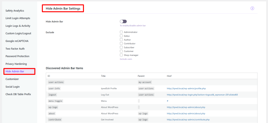 Hide Admin Bar with Admin Safety Guard Pro
