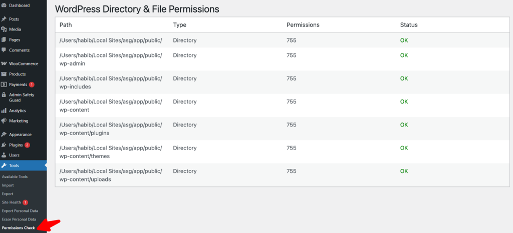 WP Directory File Permission Check 