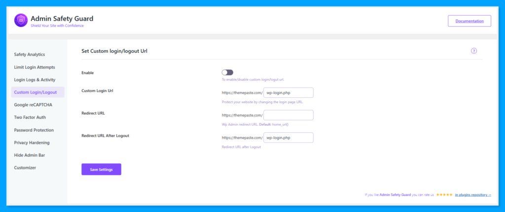 Change login URL with Admin Safety Guard 