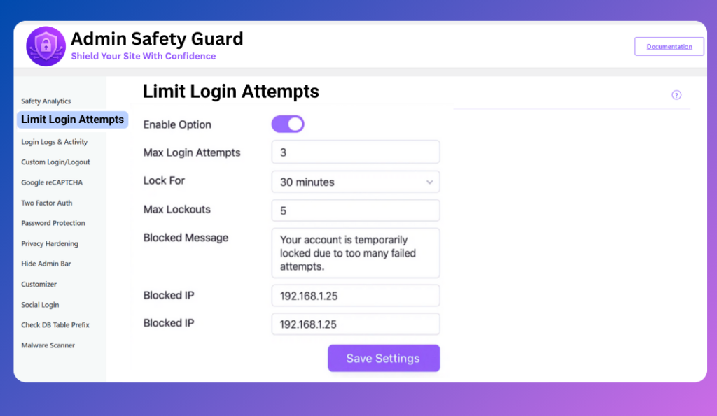 Exploring the limit login attempt in WordPress feature in Admin Safety Guard plugin