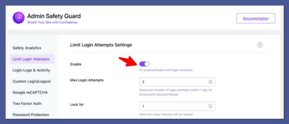 Enabling limit login attempts in WordPerss using Admin Safety Guard