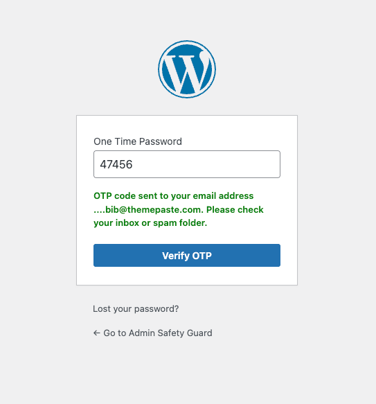 OTP settings in front end of the site
