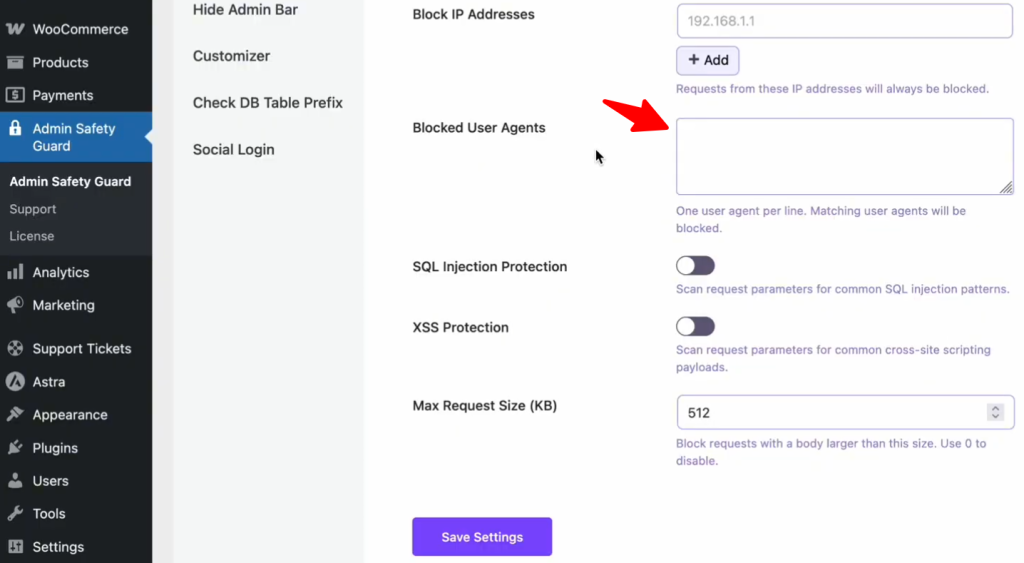 Block specific user agents using Admin Safety guard